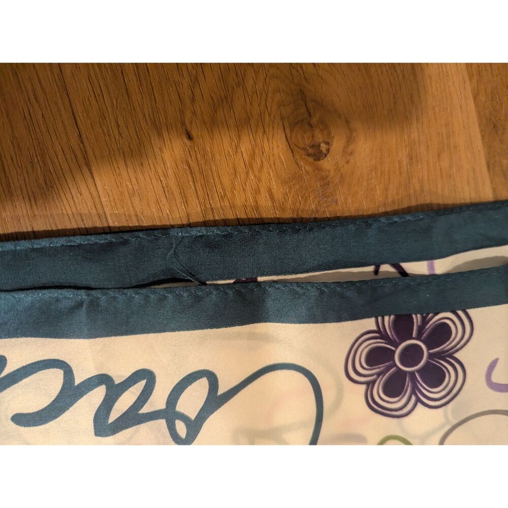 Coach Women's 100% Silk Scarf Floral Script Logo Signature Teal Long Oblong 55" - Picture 5 of 9